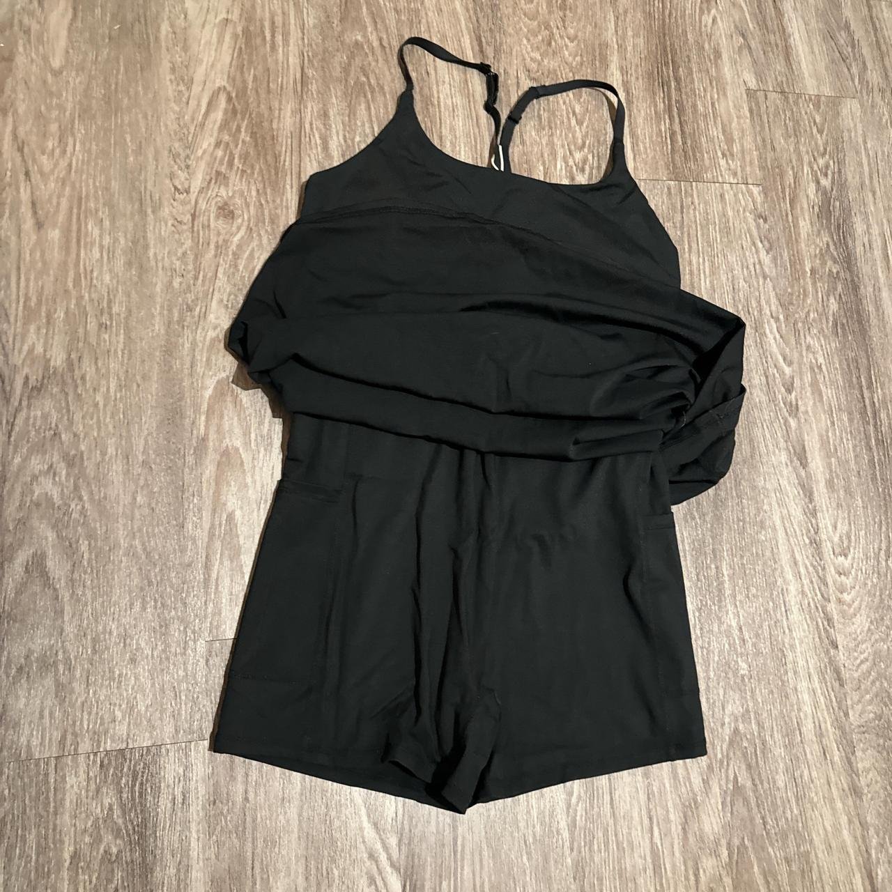 NWT halara black knee length dress- built in shorts... - Depop